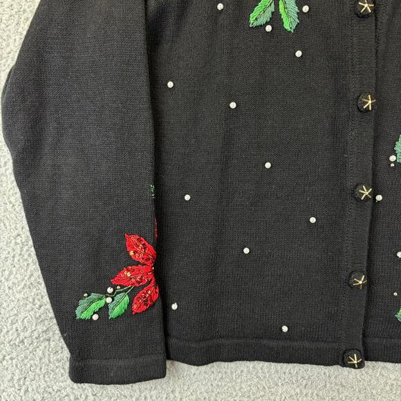 VTG 90s Womens Ugly Christmas Sweater Large Faux Fur Floral Beaded BP Design - Picture 5 of 13